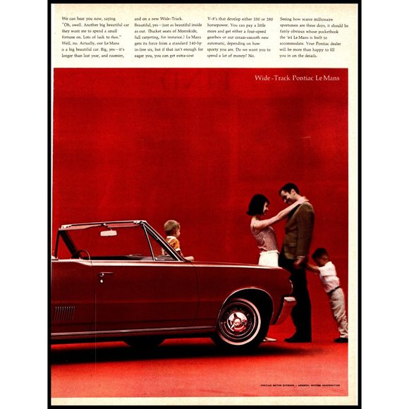 1964 Pontiac Wide Track LeMans Convertible 2 Page Vintage Print Ad Wall Art - Picture 3 of 3